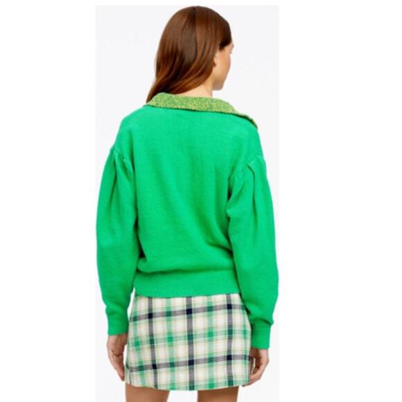 Tanya Taylor Avika Knit V-Neck Kelly Green Sweater - Picture 4 of 9